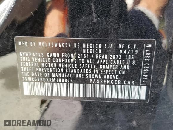 ✅ 2019 Volkswagen Jetta S • VIN: 3VWC57BUXKM188823 • Лот: 68360804. Опубликован ранее на Copart с пробегом Не указан. Бесплатный доступ к архиву аукционных продаж из США и подробный отчёт об истории автомобиля на DreamBid. Изображение 12.