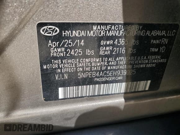 ✅ 2014 Hyundai Sonata GLS • VIN: 5NPEB4AC5EH939025 • Lot: 71176204. Listed on Copart with 124,816 mi. Free auction sales archive from the USA and detailed vehicle history report at DreamBid. Image 13.