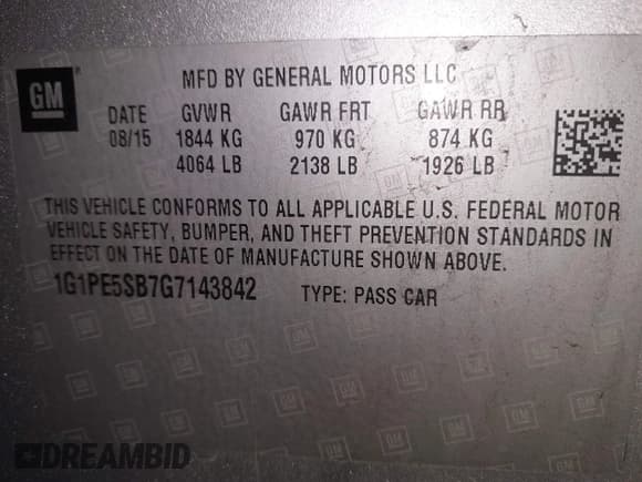 ✅ 2016 Chevrolet Cruze LT • VIN: 1G1PE5SB7G7143842 • Лот: 43563336. Опубликован ранее на IAAI с пробегом 112 084 миль. Бесплатный доступ к архиву аукционных продаж из США и подробный отчёт об истории автомобиля на DreamBid. Изображение 9.