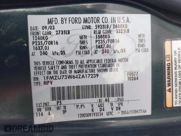 ✅ 2004 Ford Explorer XLT • VIN: 1FMZU73W64ZA17239 • Lot: 41541573. Wystawiony na IAAI z przebiegiem 195 070 mil. Bezpłatny archiwum sprzedaży aukcyjnych z USA i szczegółowy raport historii pojazdu na DreamBid. Zdjęcie 9.