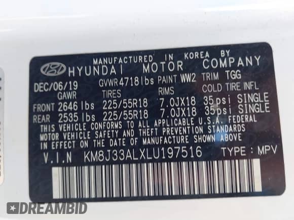 2020 Hyundai Tucson SEL с VIN KM8J33ALXLU197516, выставлен на аукционе IAAI как лот 41857132 с пробегом 27 350 миль миль и . История ставок и продаж доступна на DreamBid. Изображение 9.