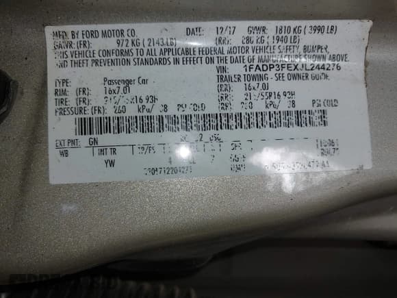 ✅ 2018 Ford Focus SE • VIN: 1FADP3FEXJL244276 • Lot: 43229577. Listed on IAAI with 93,902 mi. Free auction sales archive from the USA and detailed vehicle history report at DreamBid. Image 9.