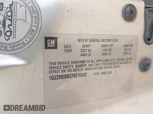 ✅ 2007 Pontiac G6 GT • VIN: 1G2ZH58N374216042 • Lot: 42906758. Wystawiony na IAAI z przebiegiem 316 187 mil. Bezpłatny archiwum sprzedaży aukcyjnych z USA i szczegółowy raport historii pojazdu na DreamBid. Zdjęcie 9.