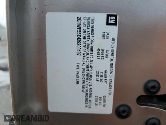 ✅ 2002 Chevrolet Impala • VIN: 2G1WF55E429200407 • Lot: 47358825. Wystawiony na Copart z przebiegiem 147 644 mil. Bezpłatny archiwum sprzedaży aukcyjnych z USA i szczegółowy raport historii pojazdu na DreamBid. Zdjęcie 12.