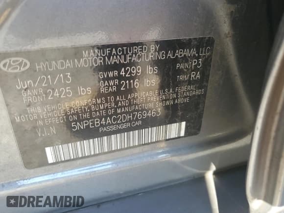 ✅ 2013 Hyundai Sonata GLS • VIN: 5NPEB4AC2DH769463 • Lot: 70689764. Listed on Copart with 161,884 mi. Free auction sales archive from the USA and detailed vehicle history report at DreamBid. Image 14.