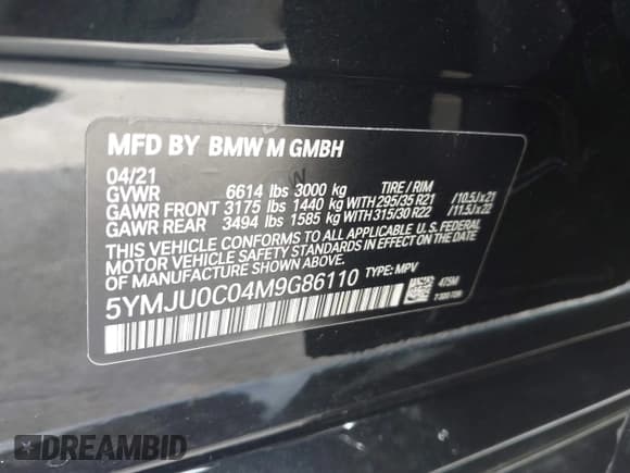 ✅ 2021 BMW X5 M • VIN: 5YMJU0C04M9G86110 • Lot: 42858168. Listed on IAAI with 40,721 mi. Free auction sales archive from the USA and detailed vehicle history report at DreamBid. Image 9.