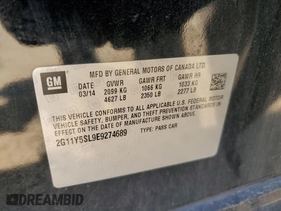 ✅ 2014 Chevrolet Impala LS • VIN: 2G11Y5SL9E9274689 • Лот: 66402704. Опубликован ранее на Copart с пробегом Не указан. Бесплатный доступ к архиву аукционных продаж из США и подробный отчёт об истории автомобиля на DreamBid. Изображение 15.