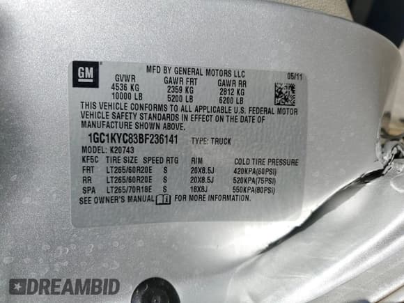 ✅ 2011 Chevrolet Silverado 2500HD LTZ • VIN: 1GC1KYC83BF236141 • Lot: 90696195. Listed on Copart with 67,086 mi. Free auction sales archive from the USA and detailed vehicle history report at DreamBid. Image 12.