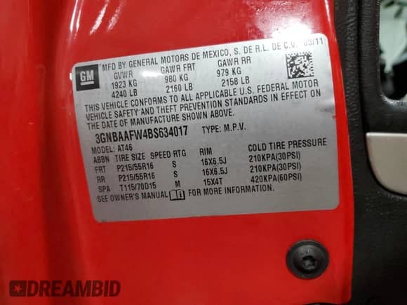 2011 Chevrolet HHR LS с VIN 3GNBAAFW4BS634017, выставлен на аукционе Copart как лот 77436874 с пробегом 118 028 миль миль и Списание • Salvage title. История ставок и продаж доступна на DreamBid. Изображение 13.