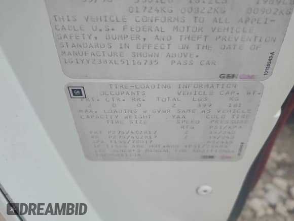 1990 Chevrolet Corvette with VIN 1G1YY238XL5116735, listed as a Copart auction lot 86195254 with Not provided miles and Clean title. Bid and sale history available at DreamBid. Image 13.