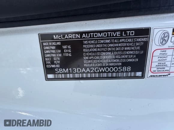 ✅ 2016 McLaren 570S • VIN: SBM13DAA2GW000588 • Lot: 81412784. Wystawiony na Copart z przebiegiem 50 200 mil. Bezpłatny archiwum sprzedaży aukcyjnych z USA i szczegółowy raport historii pojazdu na DreamBid. Zdjęcie 10.