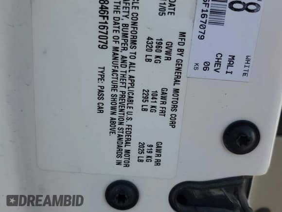 ✅ 2006 Chevrolet Malibu LTZ • VIN: 1G1ZU53846F167079 • Lot: 85569584. Wystawiony na Copart z przebiegiem 200 450 mil mil. Skorzystaj z bezpłatnego archiwum sprzedaży aukcyjnych z USA i zobacz szczegółowy raport historii pojazdu na DreamBid. Zdjęcie 12.