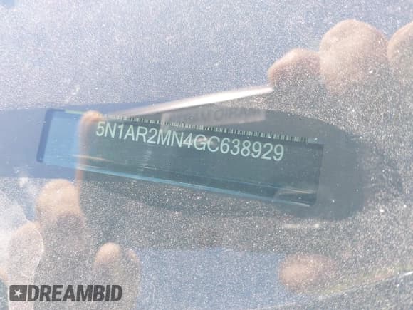 ✅ 2016 Nissan Pathfinder Platinum • VIN: 5N1AR2MN4GC638929 • Lot: 43616208. Listed on IAAI with 263,072 mi. Free auction sales archive from the USA and detailed vehicle history report at DreamBid. Image 18.