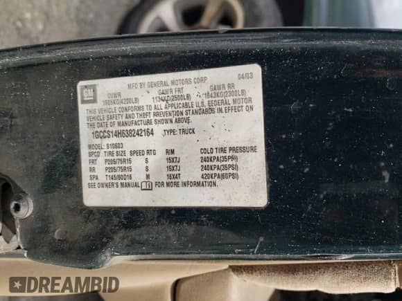 ✅ 2002 Chevrolet S-10 • VIN: 1GCCS14W128178418 • Lot: 85558395. Listed on Copart with Not provided. Free auction sales archive from the USA and detailed vehicle history report at DreamBid. Image 12.