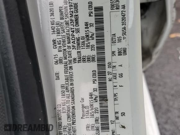 ✅ 2015 Ford Fiesta S • VIN: 3FADP4TJ3FM219779 • Lot: 86576974. Listed on Copart with 262,121 mi. Free auction sales archive from the USA and detailed vehicle history report at DreamBid. Image 12.