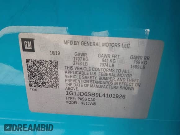 2020 Chevrolet Sonic LT z VIN 1G1JD6SB9L4101926, wystawiony jako IAAI lot #42853614 z przebiegiem 71 732 mil mil oraz . Historia ofert i sprzedaży dostępna na DreamBid. Obrazek 9.