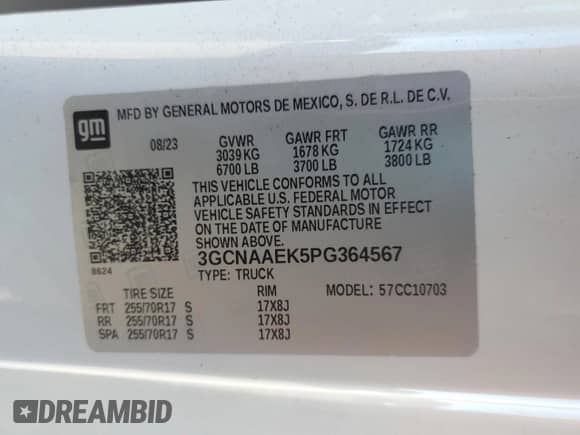 2023 Chevrolet Silverado 1500 Work Truck z VIN 3GCNAAEK5PG364567, wystawiony jako Copart lot #91125755 z przebiegiem 226 332 mil mil oraz Czysty tytuł • Clean title. Historia ofert i sprzedaży dostępna na DreamBid. Obrazek 12.