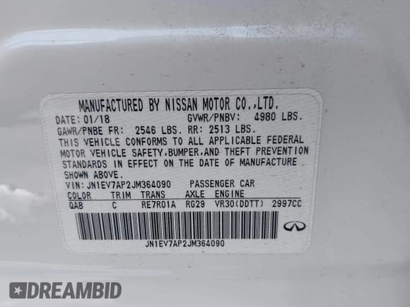 ✅ 2018 Infiniti Q50 Sport • VIN: JN1EV7AP2JM364090 • Lot: 42605843. Listed on IAAI with 38,647 mi. Free auction sales archive from the USA and detailed vehicle history report at DreamBid. Image 9.