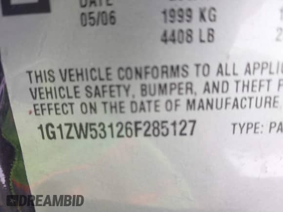 2006 Chevrolet Malibu SS z VIN 1G1ZW53126F285127, wystawiony jako IAAI lot #41486412 z przebiegiem 192 338 mil mil oraz . Historia ofert i sprzedaży dostępna na DreamBid. Obrazek 9.