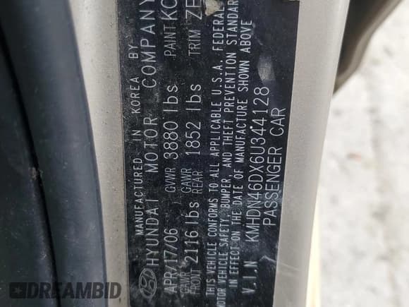 ✅ 2006 Hyundai Elantra GLS • VIN: KMHDN46DX6U344128 • Lot: 55857905. Wystawiony na Copart z przebiegiem Nie podano. Bezpłatny archiwum sprzedaży aukcyjnych z USA i szczegółowy raport historii pojazdu na DreamBid. Zdjęcie 12.