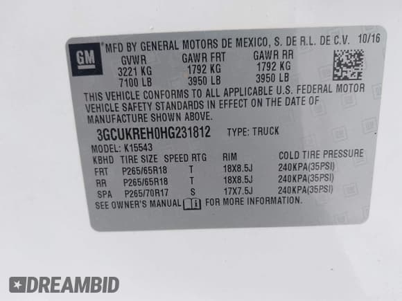 ✅ 2017 Chevrolet Silverado 1500 LT • VIN: 3GCUKREH0HG231812 • Lot: 42499686. Listed on IAAI with 128,341 mi. Free auction sales archive from the USA and detailed vehicle history report at DreamBid. Image 9.