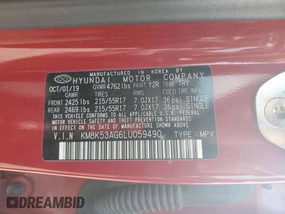 2020 Hyundai Kona Ultimate with VIN KM8K53AG6LU059490, listed as a Copart auction lot 58838595 with 66,476 mi miles and Salvage title. Bid and sale history available at DreamBid. Image 13.