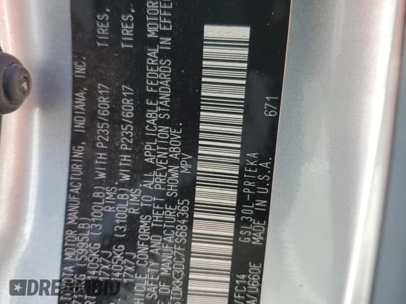 ✅ 2015 Toyota Sienna LE AAS • VIN: 5TDKK3DC7FS684365 • Lot: 65814185. Wystawiony na Copart z przebiegiem 191 948 mil. Bezpłatny archiwum sprzedaży aukcyjnych z USA i szczegółowy raport historii pojazdu na DreamBid. Zdjęcie 14.