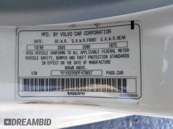 ✅ 2000 Volvo S40 • VIN: YV1VS2558YF479657 • Lot: 42652941. Listed on IAAI with 64,252 mi. Free auction sales archive from the USA and detailed vehicle history report at DreamBid. Image 9.