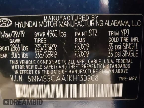 ✅ 2019 Hyundai Santa Fe Limited • VIN: 5NMS5CAA1KH130908 • Лот: 41680107. Опубликован ранее на IAAI с пробегом 44 830 миль. Бесплатный доступ к архиву аукционных продаж из США и подробный отчёт об истории автомобиля на DreamBid. Изображение 9.