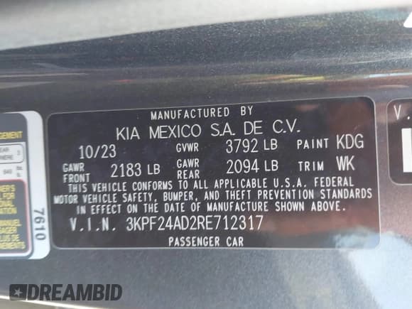 ✅ 2024 Kia Forte LXS • VIN: 3KPF24AD2RE712317 • Lot: 43676282. Wystawiony na IAAI z przebiegiem 40 934 mil. Bezpłatny archiwum sprzedaży aukcyjnych z USA i szczegółowy raport historii pojazdu na DreamBid. Zdjęcie 9.