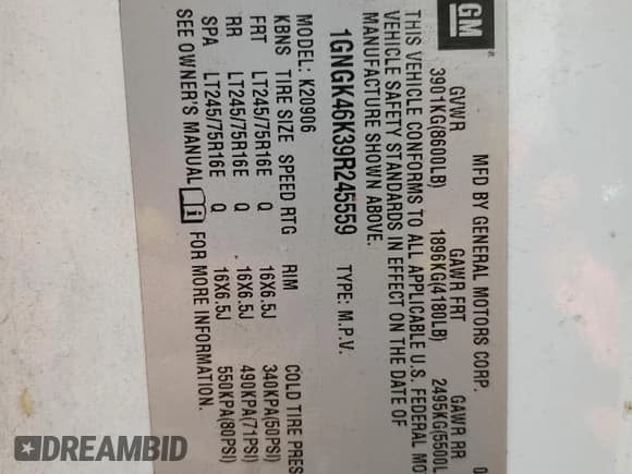 ✅ 2009 Chevrolet Suburban • VIN: 1GNGK46K39R245559 • Lot: 50979155. Listed on Copart with 221,263 mi. Free auction sales archive from the USA and detailed vehicle history report at DreamBid. Image 13.