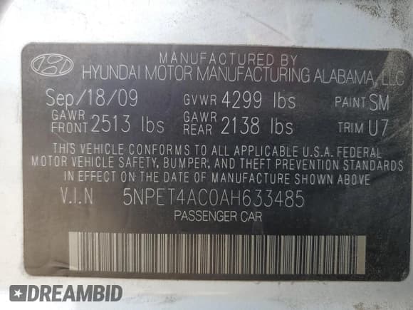 ✅ 2010 Hyundai Sonata GLS • VIN: 5NPET4AC0AH633485 • Лот: 76087624. Опубликован ранее на Copart с пробегом 107 233 миль. Бесплатный доступ к архиву аукционных продаж из США и подробный отчёт об истории автомобиля на DreamBid. Изображение 13.