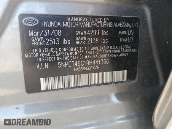 ✅ 2009 Hyundai Sonata GLS • VIN: 5NPET46C19H441366 • Лот: 75685384. Опубликован ранее на Copart с пробегом 211 938 миль. Бесплатный доступ к архиву аукционных продаж из США и подробный отчёт об истории автомобиля на DreamBid. Изображение 12.