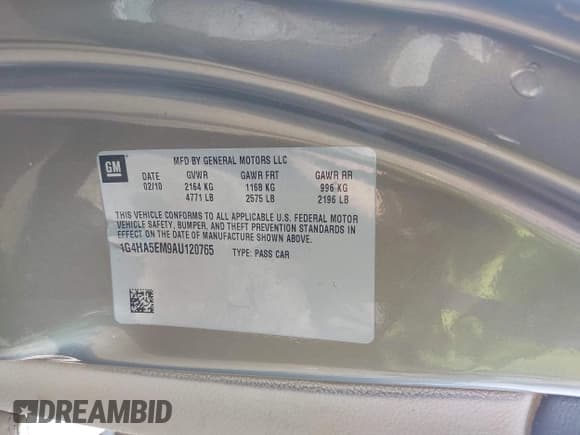 ✅ 2010 Buick Lucerne CX • VIN: 1G4HA5EM9AU120765 • Лот: 42484475. Опубликован ранее на IAAI с пробегом 165 532 миль. Бесплатный доступ к архиву аукционных продаж из США и подробный отчёт об истории автомобиля на DreamBid. Изображение 9.