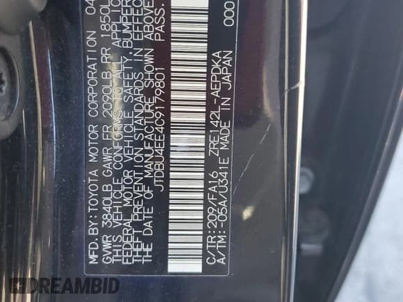 ✅ 2012 Toyota Corolla L • VIN: JTDBU4EE4C9179801 • Lot: 92407765. Wystawiony na Copart z przebiegiem 138 958 mil. Bezpłatny archiwum sprzedaży aukcyjnych z USA i szczegółowy raport historii pojazdu na DreamBid. Zdjęcie 12.