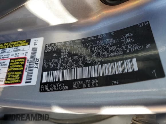 ✅ 2011 Toyota Tundra • VIN: 5TFDM5F14BX020975 • Lot: 48494765. Wystawiony na Copart z przebiegiem 188 361 mil. Bezpłatny archiwum sprzedaży aukcyjnych z USA i szczegółowy raport historii pojazdu na DreamBid. Zdjęcie 12.