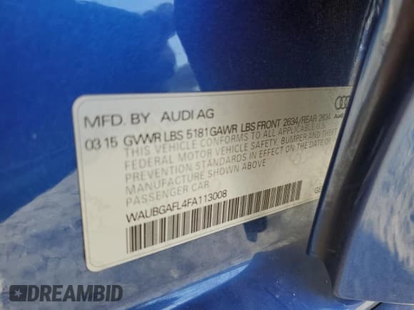 ✅ 2015 Audi S4 Premium Plus • VIN: WAUBGAFL4FA113008 • Lot: 92282365. Listed on Copart with 106,814 mi. Free auction sales archive from the USA and detailed vehicle history report at DreamBid. Image 12.