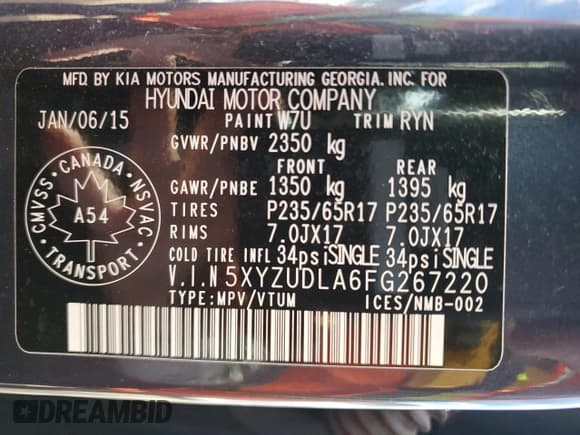 ✅ 2015 Hyundai Santa Fe Limited • VIN: 5XYZUDLA6FG267220 • Lot: 75682834. Listed on Copart with 100,010 mi. Free auction sales archive from the USA and detailed vehicle history report at DreamBid. Image 13.