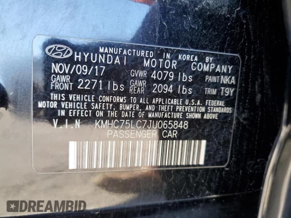 ✅ 2018 Hyundai Ioniq SEL • VIN: KMHC75LC7JU065848 • Lot: 87224075. Listed on Copart with 166,880 mi. Free auction sales archive from the USA and detailed vehicle history report at DreamBid. Image 12.