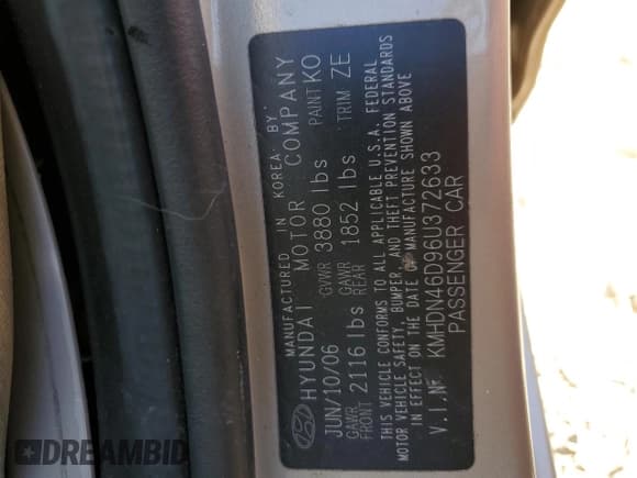 ✅ 2006 Hyundai Elantra GLS • VIN: KMHDN46D96U372633 • Lot: 83383744. Wystawiony na Copart z przebiegiem 148 716 mil. Bezpłatny archiwum sprzedaży aukcyjnych z USA i szczegółowy raport historii pojazdu na DreamBid. Zdjęcie 14.