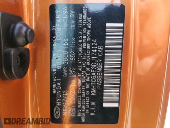 ✅ 2013 Hyundai Veloster Turbo • VIN: KMHTC6AE3DU174124 • Lot: 75674614. Wystawiony na Copart z przebiegiem 105 724 mil. Bezpłatny archiwum sprzedaży aukcyjnych z USA i szczegółowy raport historii pojazdu na DreamBid. Zdjęcie 12.