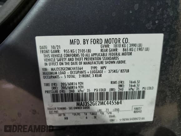 ✅ 2021 Ford EcoSport SE • VIN: MAJ3S2GE2MC445564 • Lot: 81494605. Listed on Copart with 32,311 mi. Free auction sales archive from the USA and detailed vehicle history report at DreamBid. Image 12.