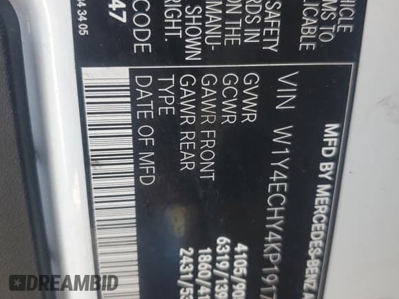 ✅ 2019 Mercedes-Benz Sprinter Cargo • VIN: W1Y4ECHY4KP191765 • Lot: 52868595. Wystawiony na Copart z przebiegiem 123 037 mil. Bezpłatny archiwum sprzedaży aukcyjnych z USA i szczegółowy raport historii pojazdu na DreamBid. Zdjęcie 12.