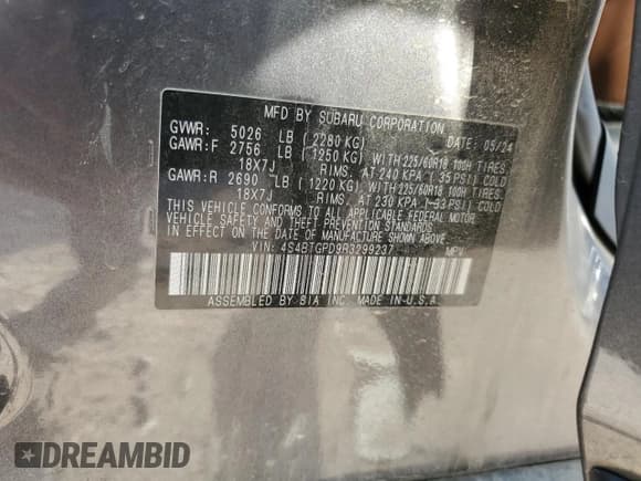 ✅ 2024 Subaru Outback Touring XT • VIN: 4S4BTGPD9R3299237 • Lot: 91526985. Listed on Copart with 18,257 mi. Free auction sales archive from the USA and detailed vehicle history report at DreamBid. Image 13.