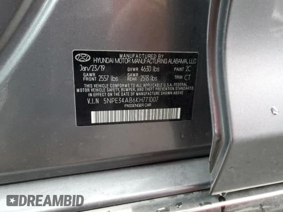 ✅ 2019 Hyundai Sonata Limited • VIN: 5NPE34AB6KH771007 • Lot: 70414722. Listed on Copart with 22,243 mi. Free auction sales archive from the USA and detailed vehicle history report at DreamBid. Image 13.