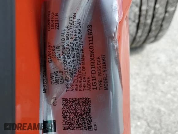 ✅ 2019 Chevrolet Camaro 2LT • VIN: 1G1FD1RX5K0111823 • Lot: 73771734. Listed on Copart with 43,840 mi. Free auction sales archive from the USA and detailed vehicle history report at DreamBid. Image 13.