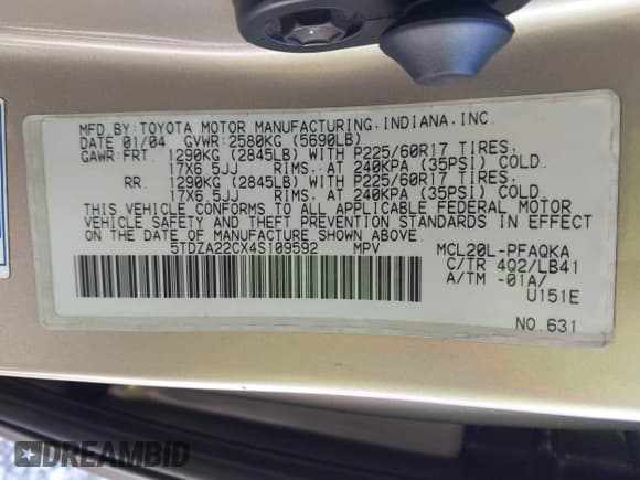 ✅ 2004 Toyota Sienna XLE Limited • VIN: 5TDZA22CX4S109592 • Lot: 43842495. Wystawiony na IAAI z przebiegiem 231 698 mil. Bezpłatny archiwum sprzedaży aukcyjnych z USA i szczegółowy raport historii pojazdu na DreamBid. Zdjęcie 9.