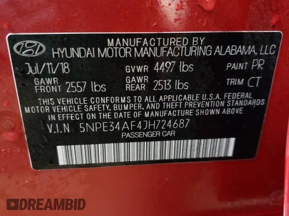 ✅ 2018 Hyundai Sonata Limited • VIN: 5NPE34AF4JH724687 • Lot: 39349773. Listed on Copart with 51,766 mi. Free auction sales archive from the USA and detailed vehicle history report at DreamBid. Image 12.