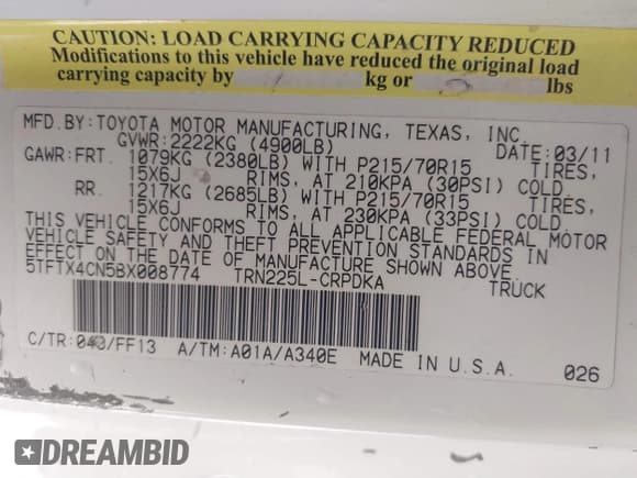 ✅ 2011 Toyota Tacoma • VIN: 5TFTX4CN5BX008774 • Lot: 41805170. Listed on IAAI with 83,976 mi. Free auction sales archive from the USA and detailed vehicle history report at DreamBid. Image 9.