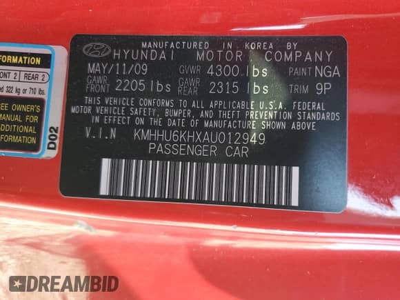 2010 Hyundai Genesis Coupe z VIN KMHHU6KHXAU012949, wystawiony jako Copart lot #82044784 z przebiegiem 175 593 mil mil oraz Szkoda całkowita • Salvage title. Historia ofert i sprzedaży dostępna na DreamBid. Obrazek 13.